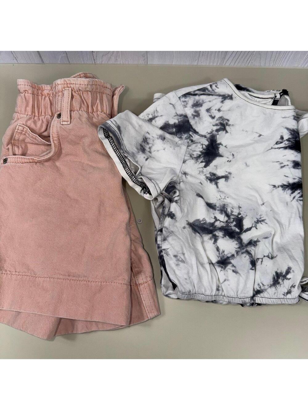 Girls Size 11/12 Outfit Bundle Pink Paperbag Shorts & Tie Dye Romper